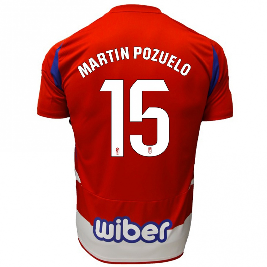 Kids Football Esther Martín-Pozuelo #15 Red White Blue Home Jersey 2024/25 T-Shirt Uk