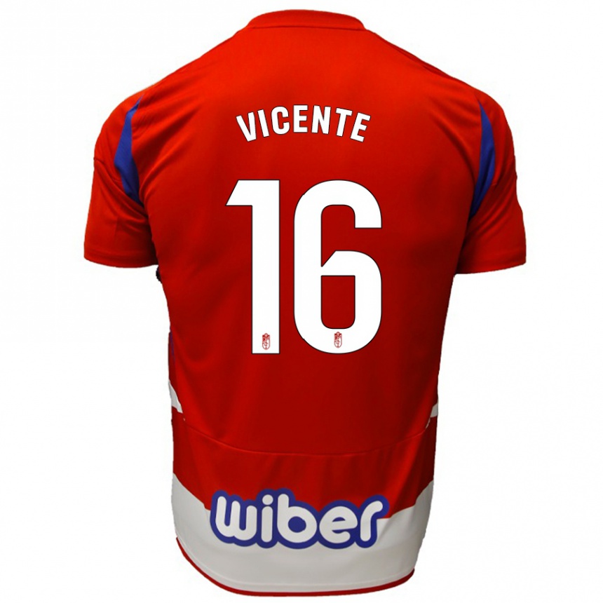 Kids Football Nerea Vicente #16 Red White Blue Home Jersey 2024/25 T-Shirt Uk