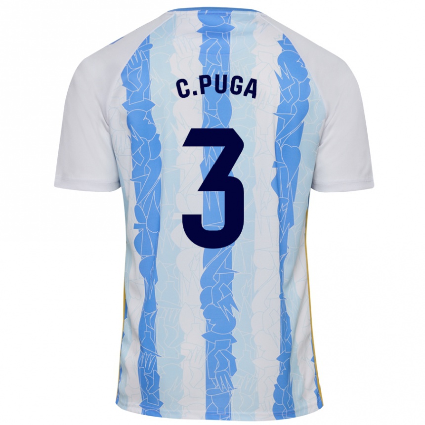 Kids Football Carlos Puga #3 White Blue Home Jersey 2024/25 T-Shirt Uk