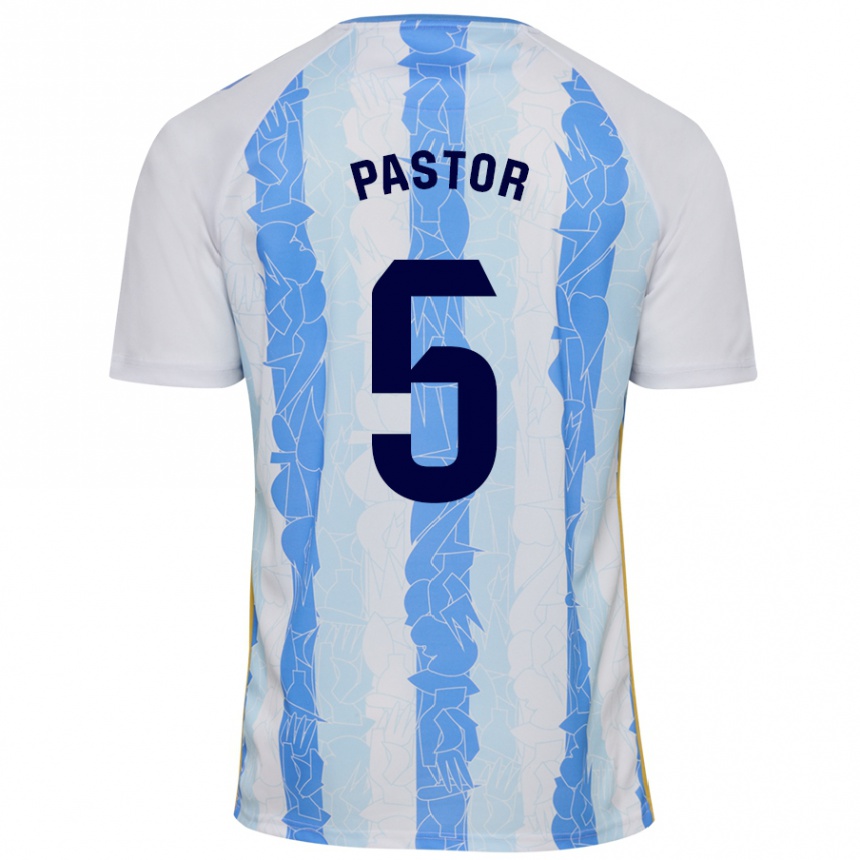 Kids Football Álex Pastor #5 White Blue Home Jersey 2024/25 T-Shirt Uk