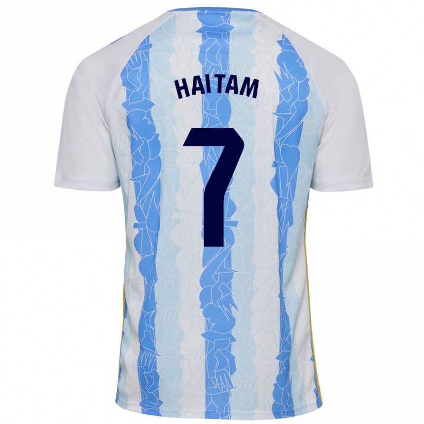 Kids Football Haitam Abaida #7 White Blue Home Jersey 2024/25 T-Shirt Uk