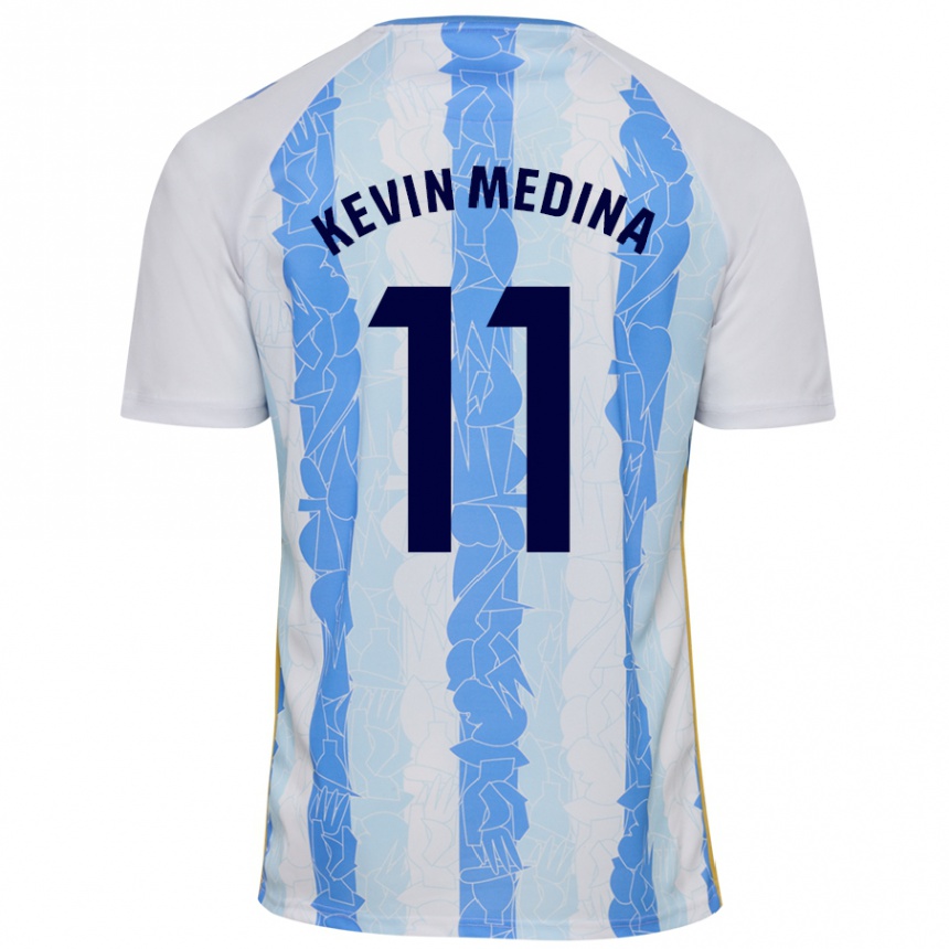 Kids Football Kevin Medina #11 White Blue Home Jersey 2024/25 T-Shirt Uk