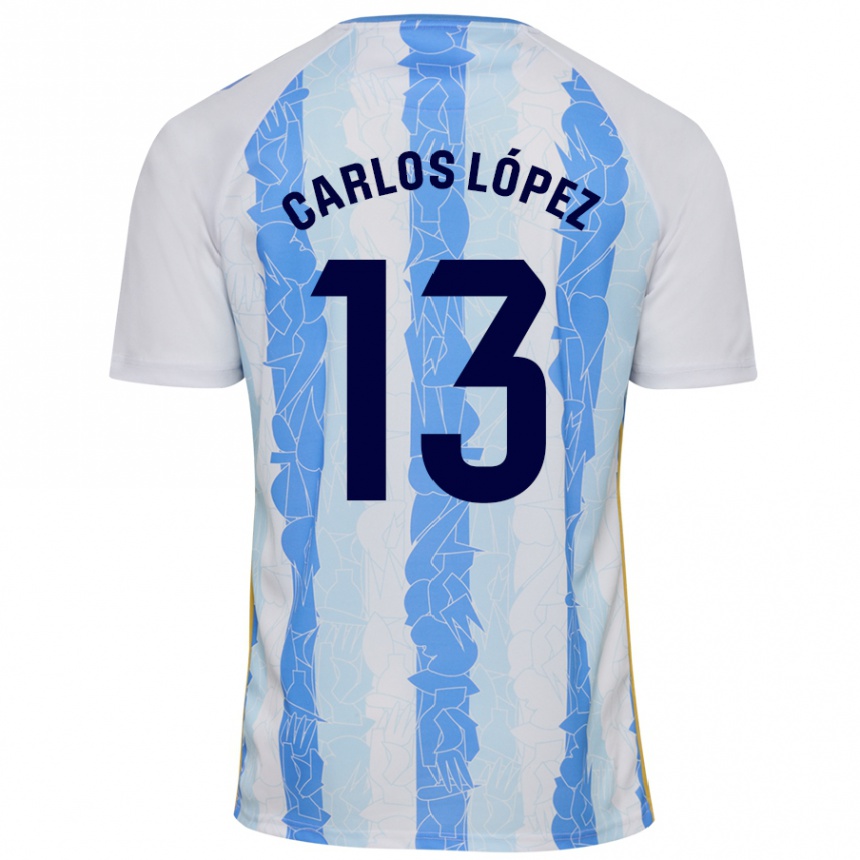 Kids Football Carlos López #13 White Blue Home Jersey 2024/25 T-Shirt Uk