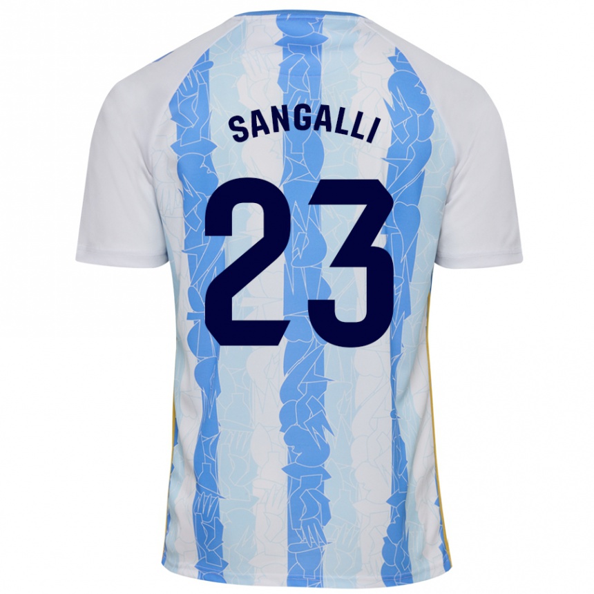 Kids Football Luca Sangalli #23 White Blue Home Jersey 2024/25 T-Shirt Uk