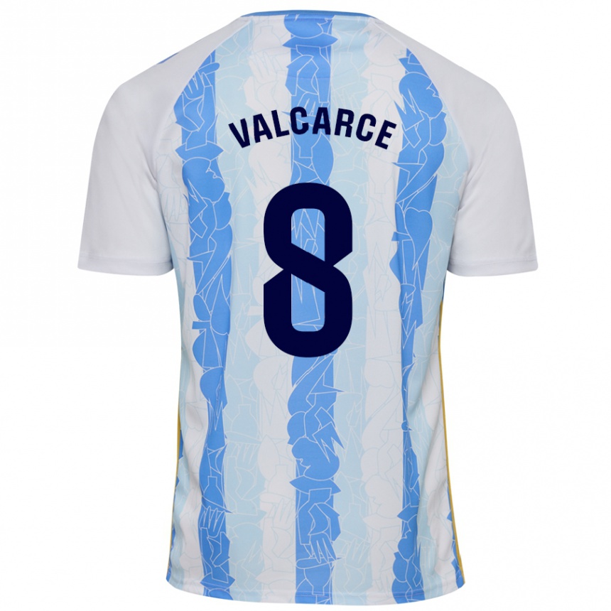 Kids Football Alejandro Valcarce #8 White Blue Home Jersey 2024/25 T-Shirt Uk