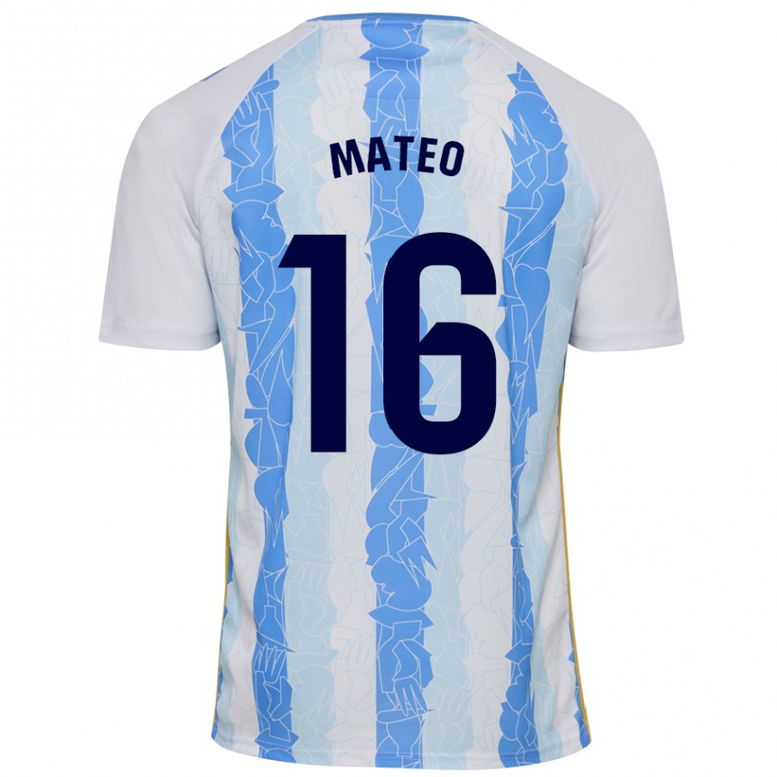 Kids Football Ángel Mateo #16 White Blue Home Jersey 2024/25 T-Shirt Uk