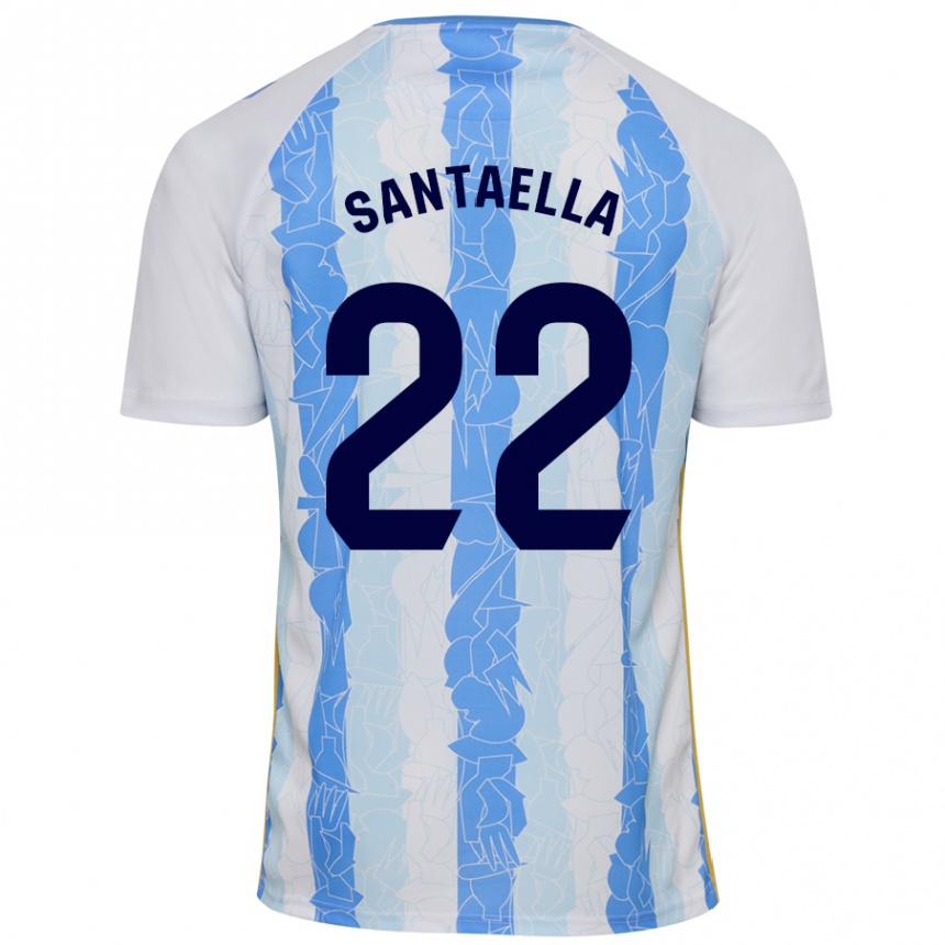 Kids Football Miguel Ángel Santaella #22 White Blue Home Jersey 2024/25 T-Shirt Uk