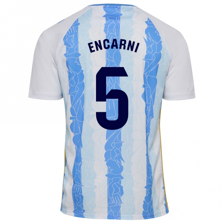 Kids Football Encarni #5 White Blue Home Jersey 2024/25 T-Shirt Uk