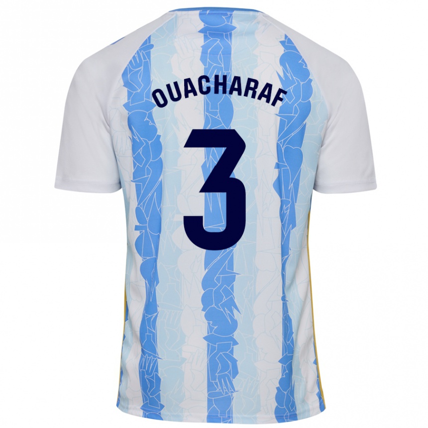 Kids Football Bilal Ouacharaf #3 White Blue Home Jersey 2024/25 T-Shirt Uk