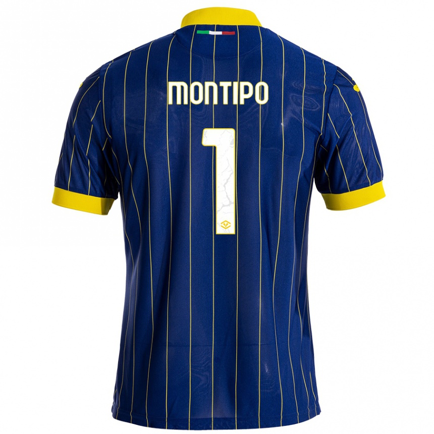 Kids Football Lorenzo Montipò #1 Blue Yellow Home Jersey 2024/25 T-Shirt Uk