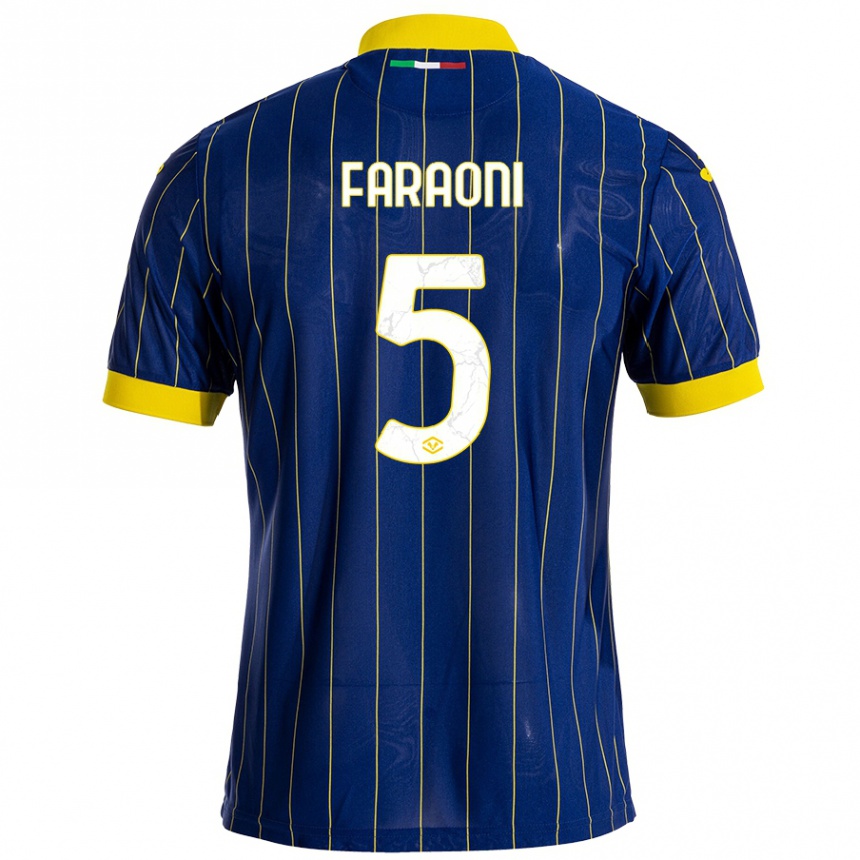 Kids Football Davide Faraoni #5 Blue Yellow Home Jersey 2024/25 T-Shirt Uk