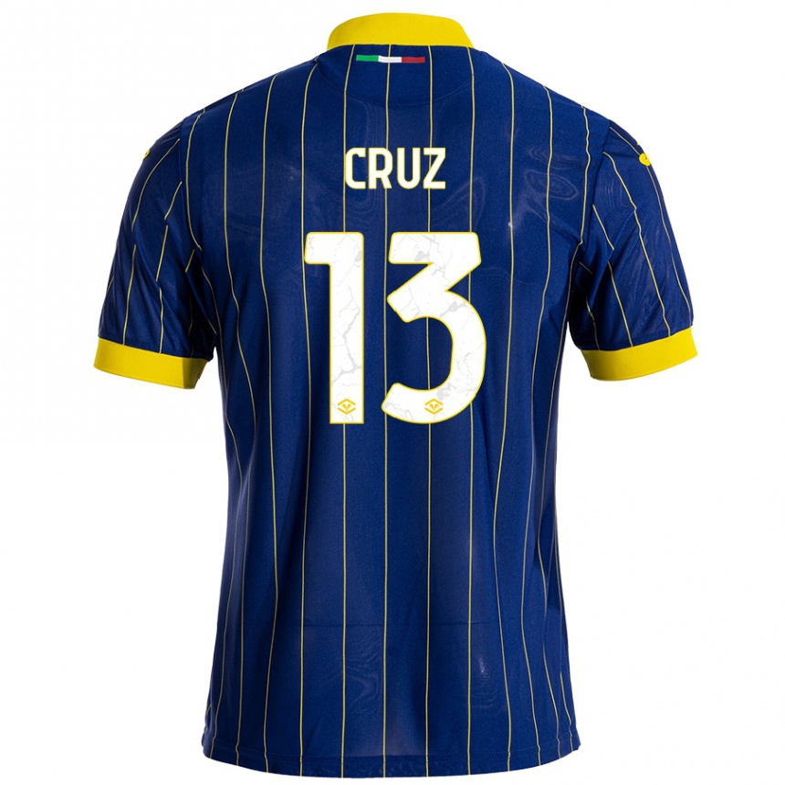 Kids Football Juan Manuel Cruz #13 Blue Yellow Home Jersey 2024/25 T-Shirt Uk