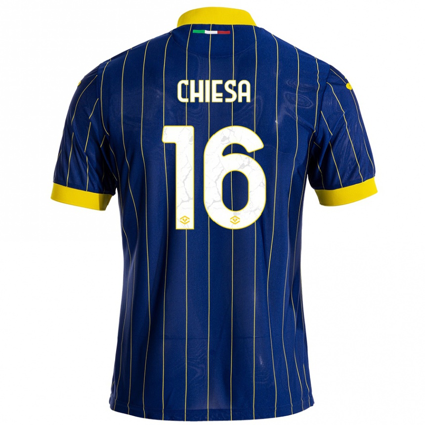 Kids Football Mattia Chiesa #16 Blue Yellow Home Jersey 2024/25 T-Shirt Uk