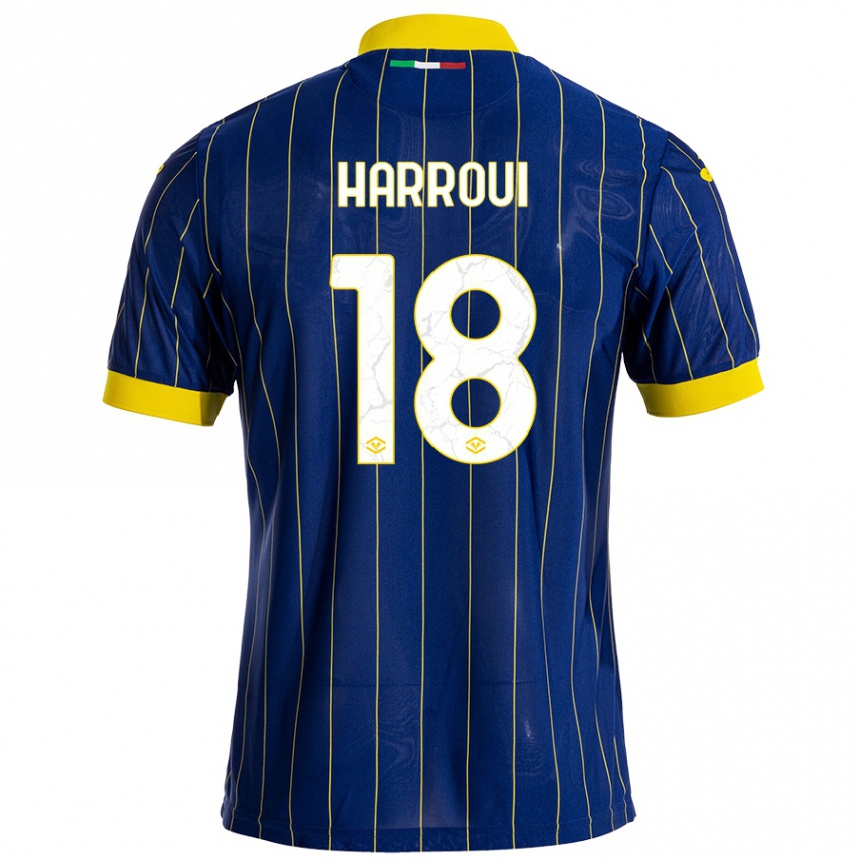 Kids Football Abdou Harroui #18 Blue Yellow Home Jersey 2024/25 T-Shirt Uk