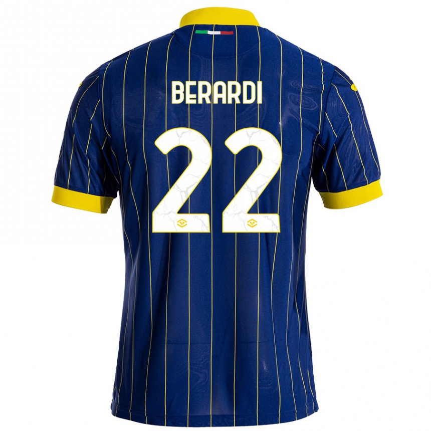 Kids Football Alessandro Berardi #22 Blue Yellow Home Jersey 2024/25 T-Shirt Uk