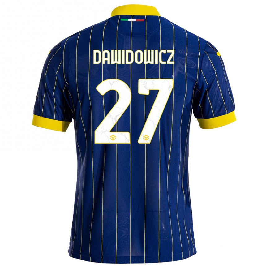 Kids Football Pawel Dawidowicz #27 Blue Yellow Home Jersey 2024/25 T-Shirt Uk