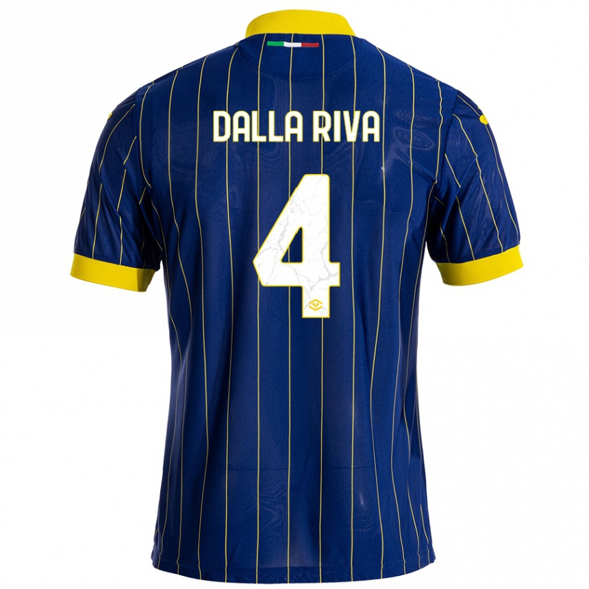 Kids Football Stefano Dalla Riva #4 Blue Yellow Home Jersey 2024/25 T-Shirt Uk