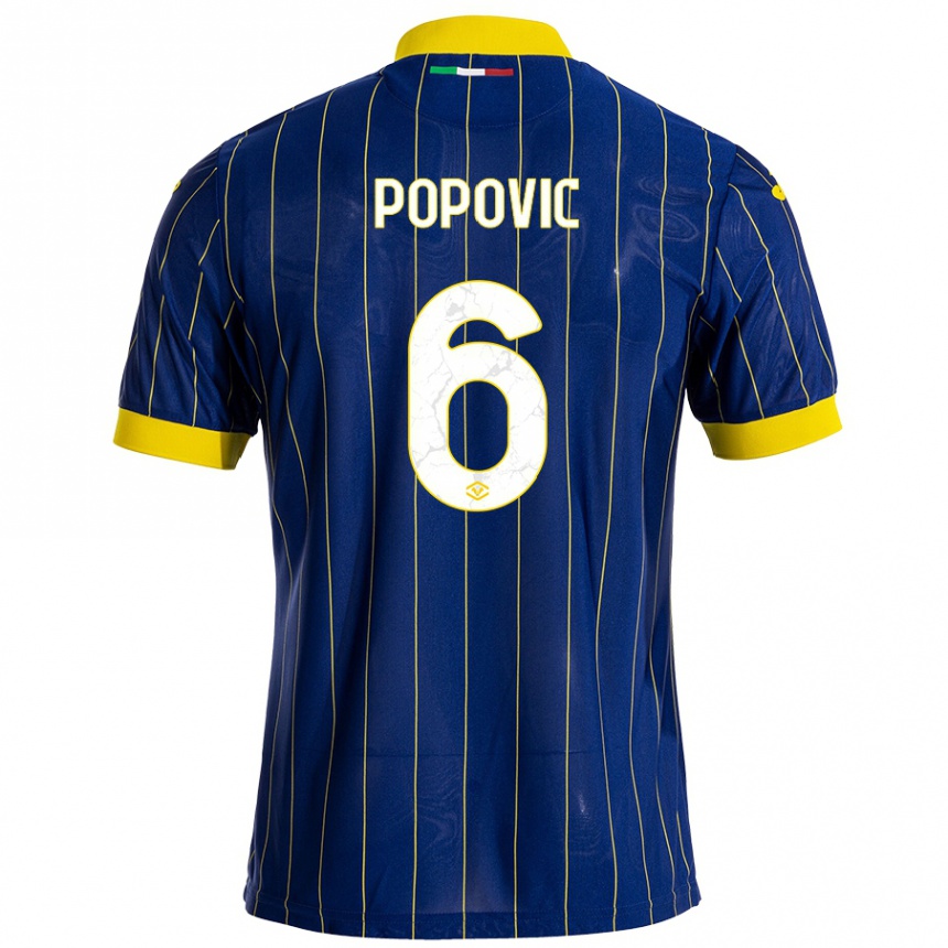 Kids Football Andrej Popovic #6 Blue Yellow Home Jersey 2024/25 T-Shirt Uk