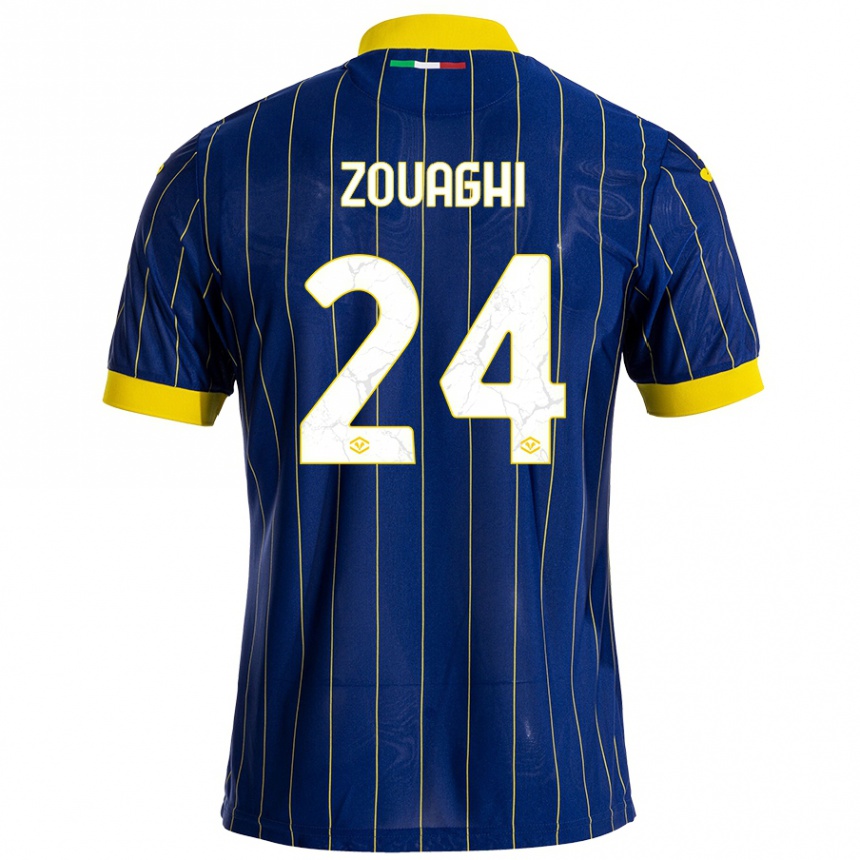 Kids Football Thomas Zouaghi #24 Blue Yellow Home Jersey 2024/25 T-Shirt Uk