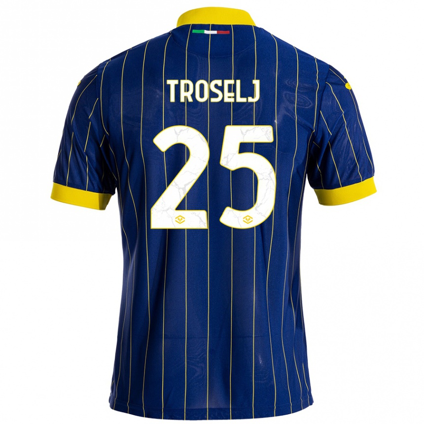 Kids Football Ethan Troselj #25 Blue Yellow Home Jersey 2024/25 T-Shirt Uk