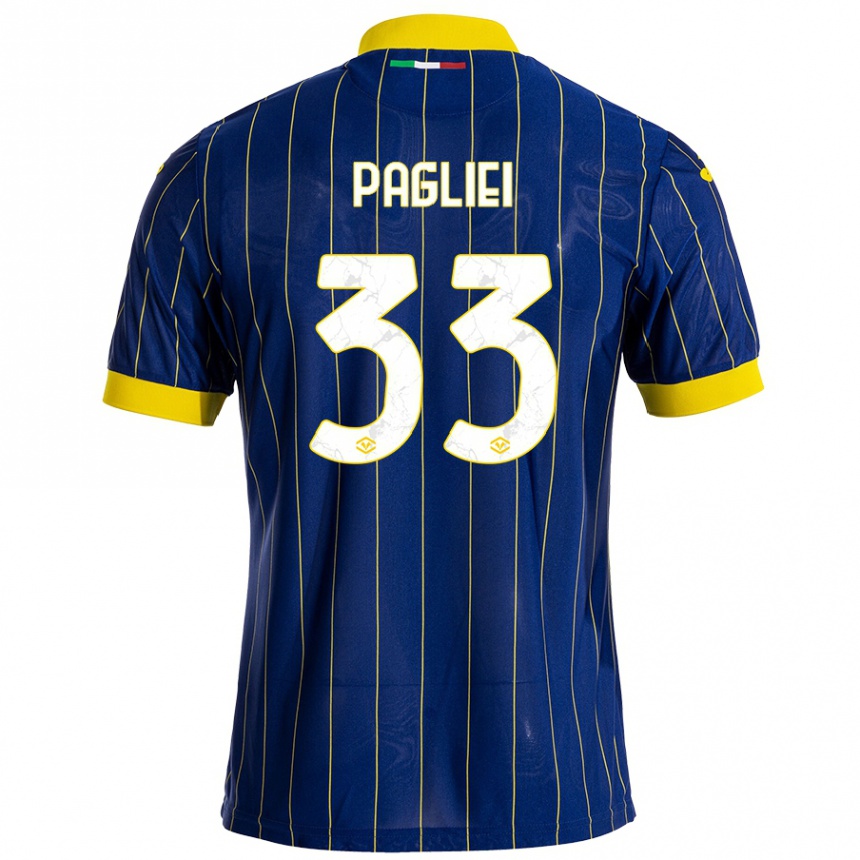 Kids Football Matteo Pagliei #33 Blue Yellow Home Jersey 2024/25 T-Shirt Uk