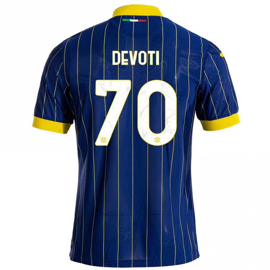 Kids Football Andrea Devoti #70 Blue Yellow Home Jersey 2024/25 T-Shirt Uk