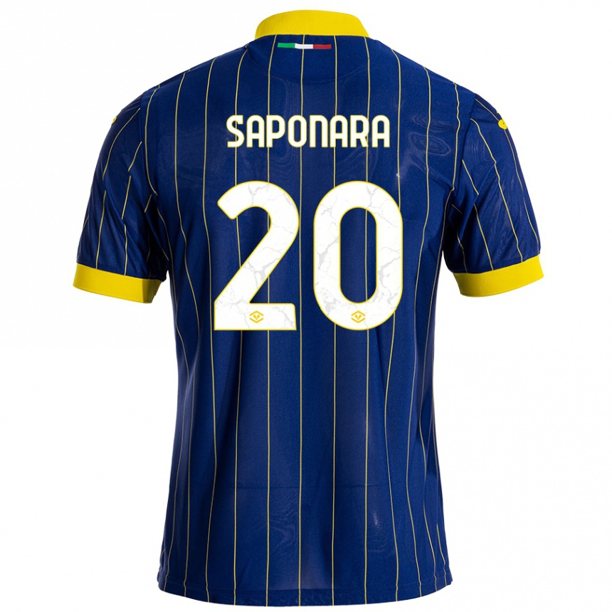 Kids Football Riccardo Saponara #20 Blue Yellow Home Jersey 2024/25 T-Shirt Uk