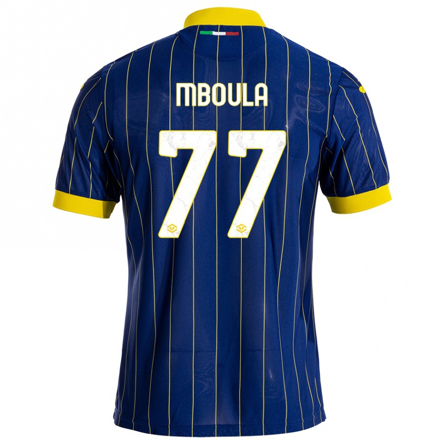 Kids Football Jordi Mboula #77 Blue Yellow Home Jersey 2024/25 T-Shirt Uk