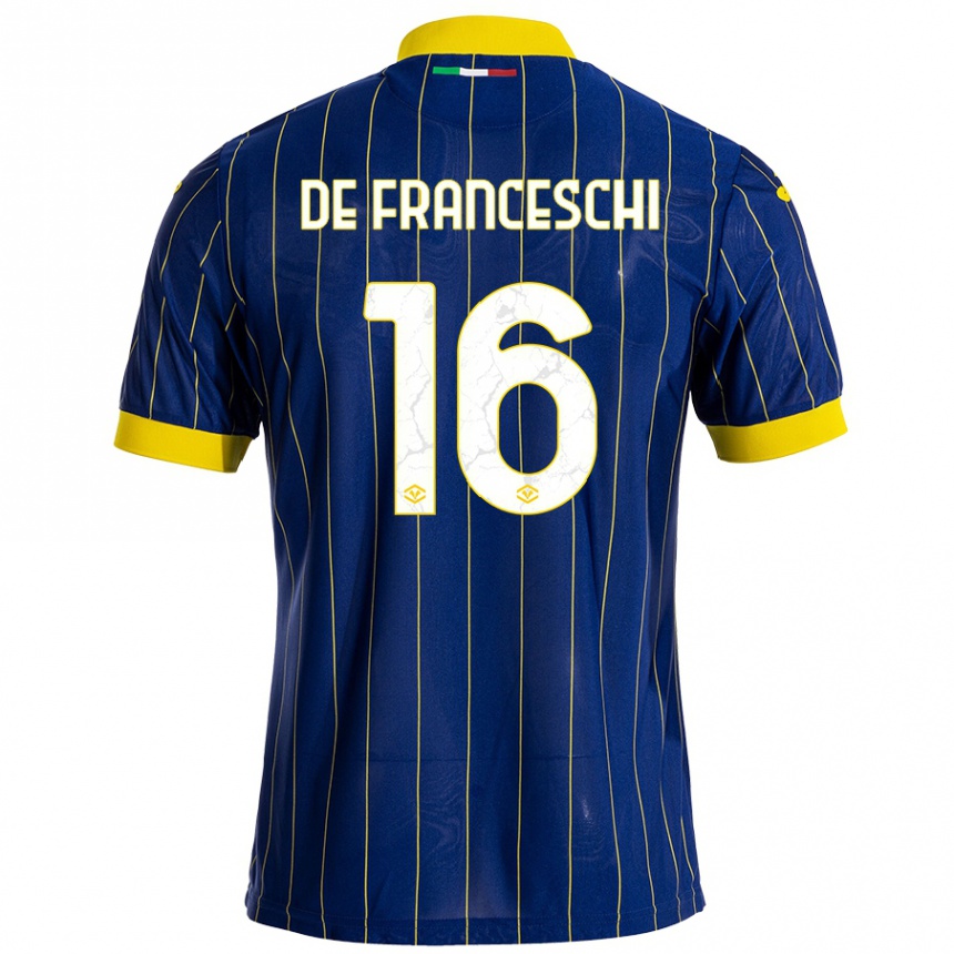 Kids Football Edoardo De Franceschi #16 Blue Yellow Home Jersey 2024/25 T-Shirt Uk