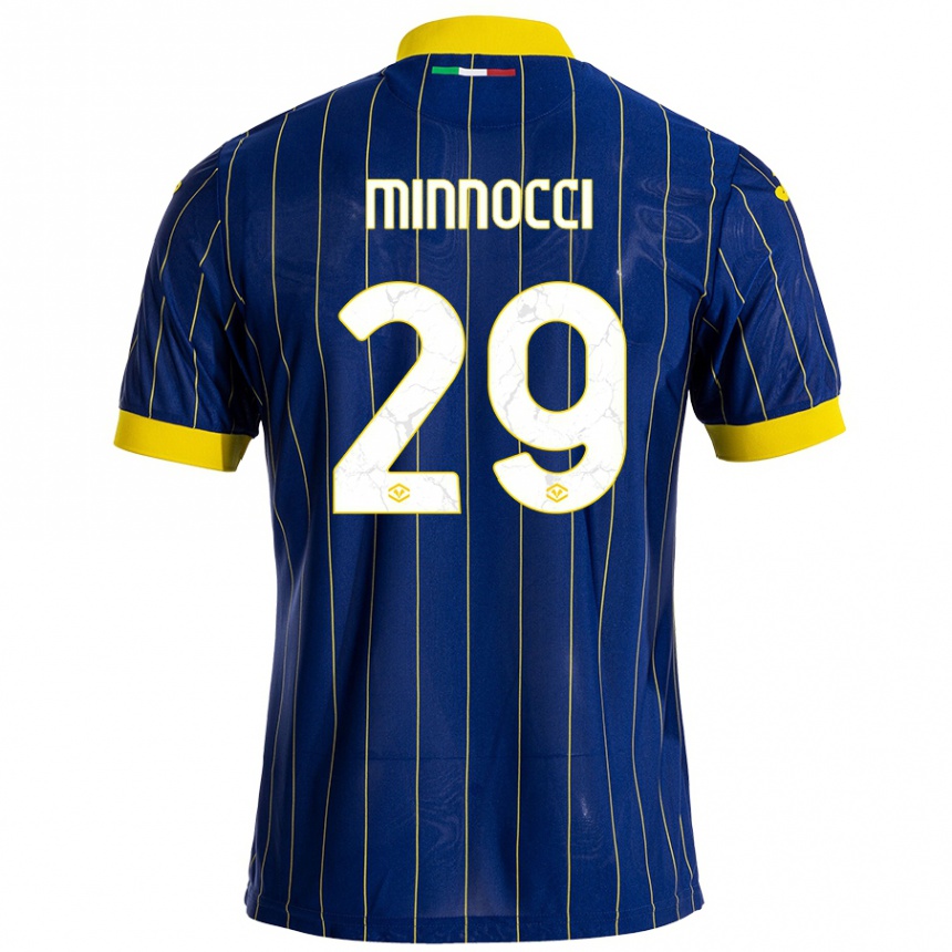 Kids Football Valerio Minnocci #29 Blue Yellow Home Jersey 2024/25 T-Shirt Uk