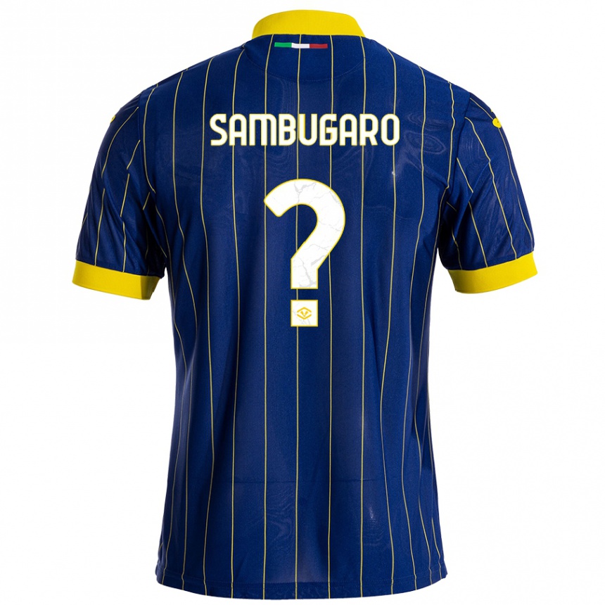 Kids Football Mattia Sambugaro #0 Blue Yellow Home Jersey 2024/25 T-Shirt Uk