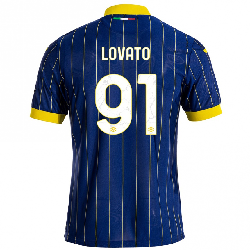 Kids Football Enrico Lovato #91 Blue Yellow Home Jersey 2024/25 T-Shirt Uk