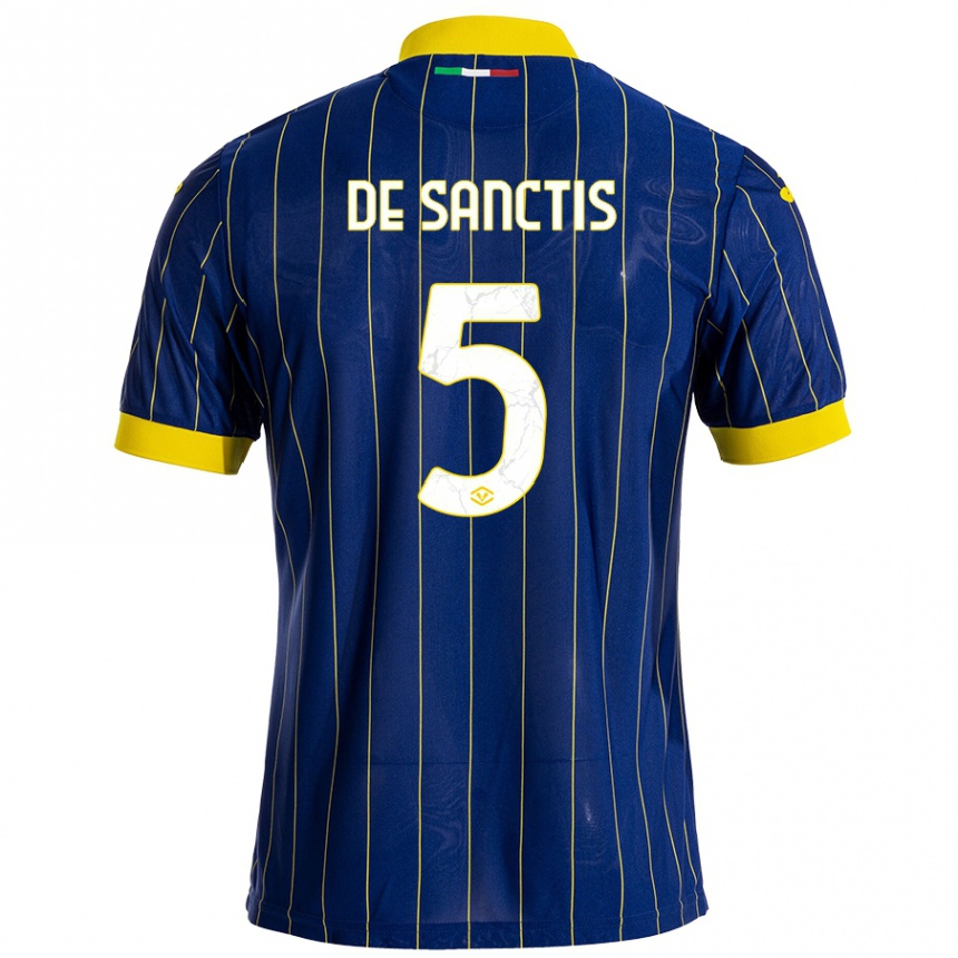 Kids Football Aurora De Sanctis #5 Blue Yellow Home Jersey 2024/25 T-Shirt Uk