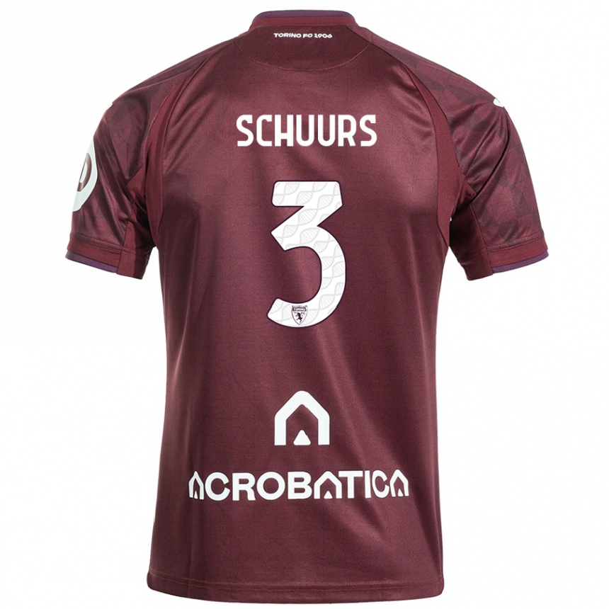 Kids Football Perr Schuurs #3 Maroon White Home Jersey 2024/25 T-Shirt Uk