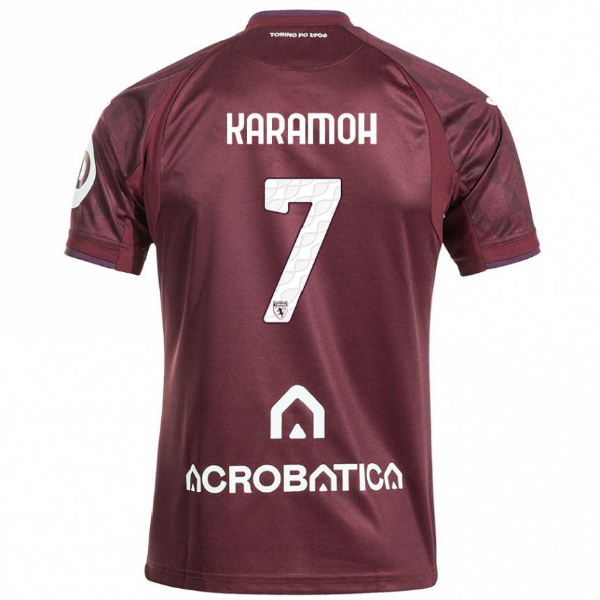 Kids Football Yann Karamoh #7 Maroon White Home Jersey 2024/25 T-Shirt Uk