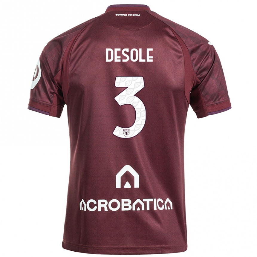 Kids Football Fabio Desole #3 Maroon White Home Jersey 2024/25 T-Shirt Uk