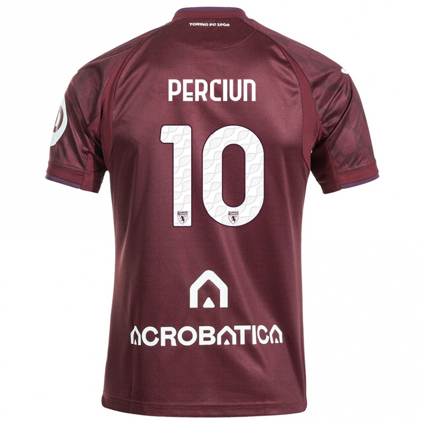 Kids Football Sergiu Perciun #10 Maroon White Home Jersey 2024/25 T-Shirt Uk