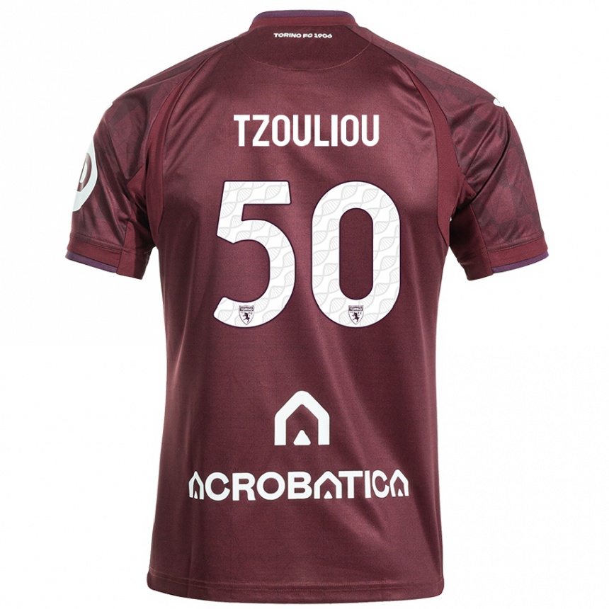 Kids Football Dimitrianos Tzouliou #50 Maroon White Home Jersey 2024/25 T-Shirt Uk