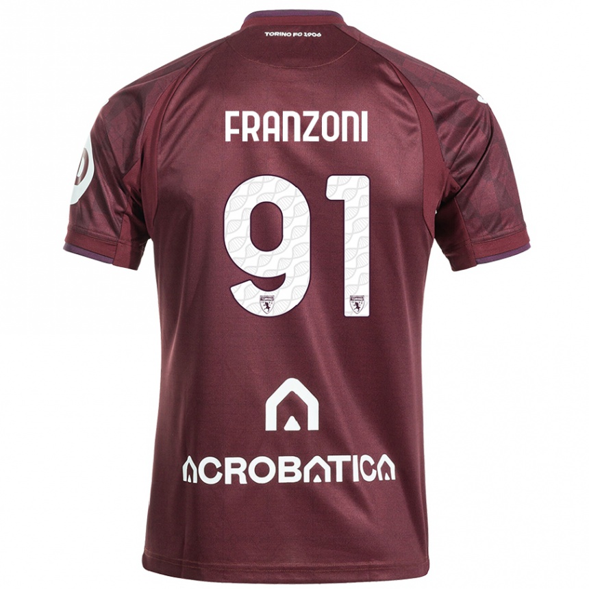 Kids Football Nicolò Franzoni #91 Maroon White Home Jersey 2024/25 T-Shirt Uk