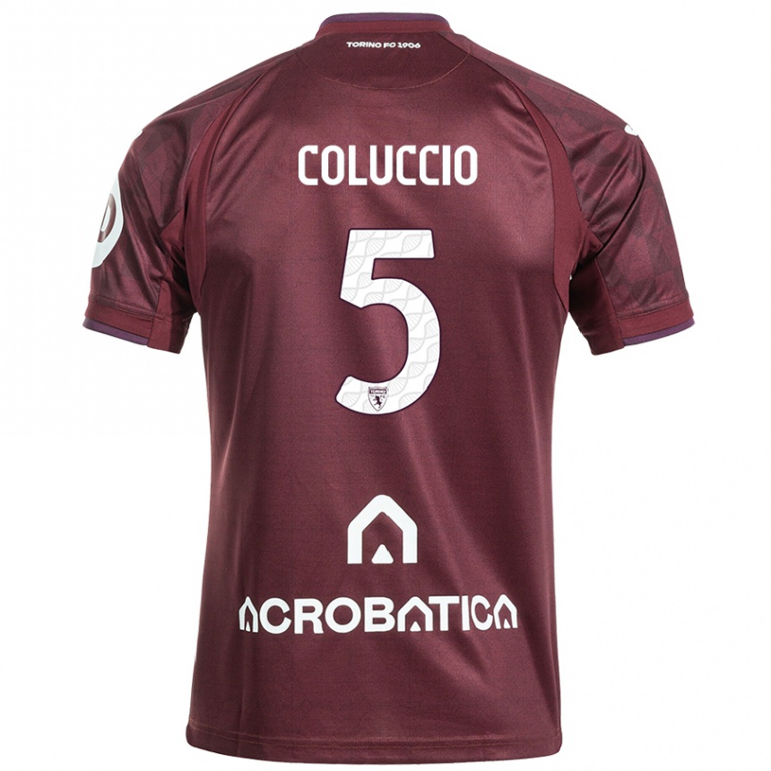 Kids Football Francesca Coluccio #5 Maroon White Home Jersey 2024/25 T-Shirt Uk