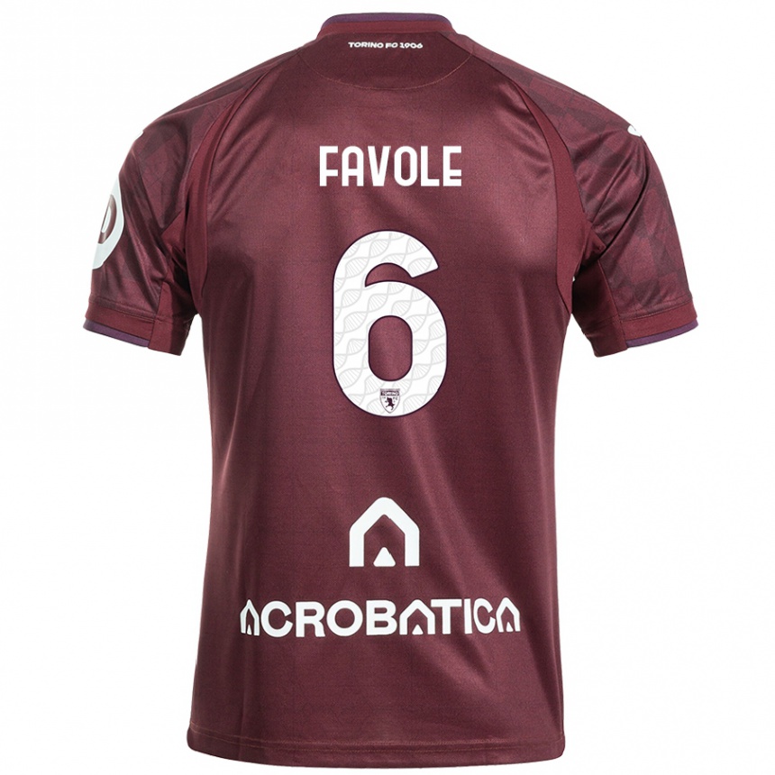 Kids Football Stefania Favole #6 Maroon White Home Jersey 2024/25 T-Shirt Uk