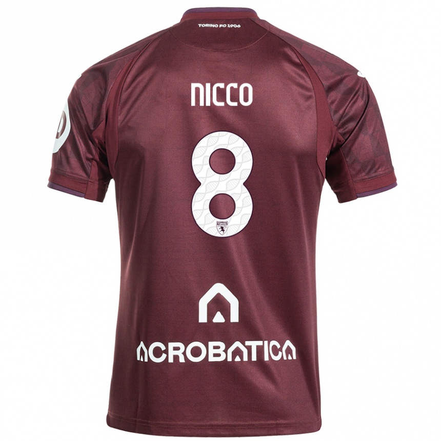 Kids Football Giada Nicco #8 Maroon White Home Jersey 2024/25 T-Shirt Uk