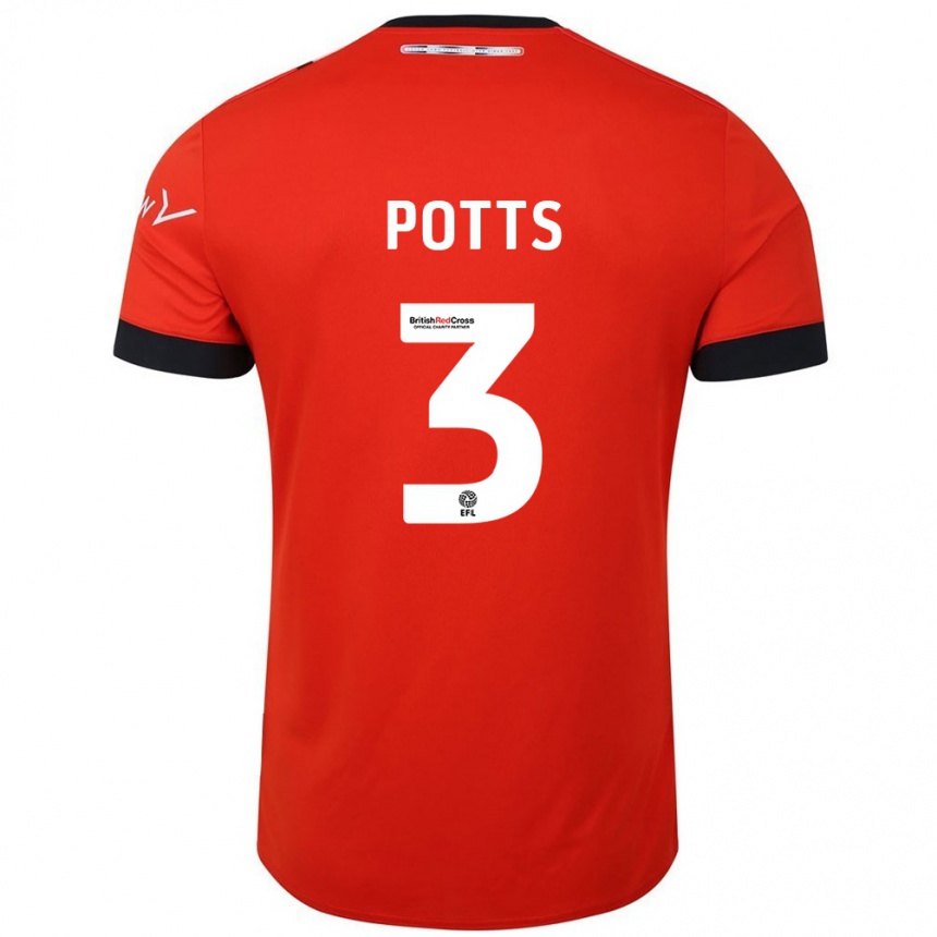 Kids Football Dan Potts #3 Orange Black Home Jersey 2024/25 T-Shirt Uk