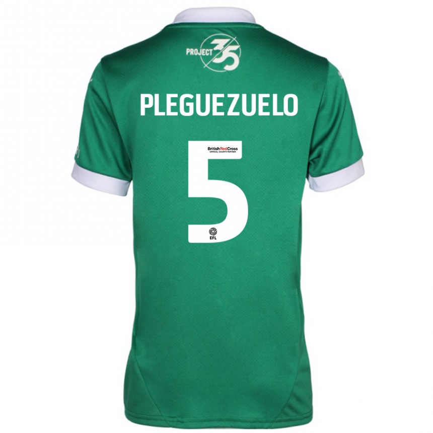 Kids Football Julio Pleguezuelo #5 Green White Home Jersey 2024/25 T-Shirt Uk