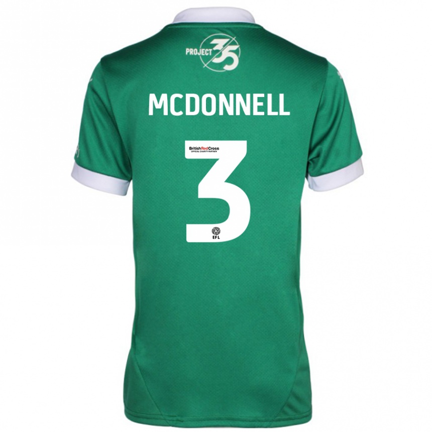 Kids Football Rosie Mcdonnell #3 Green White Home Jersey 2024/25 T-Shirt Uk