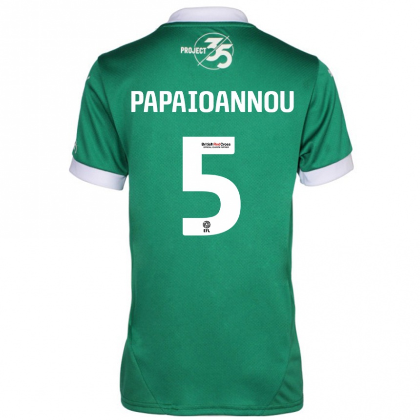 Kids Football Panagiota Papaioannou #5 Green White Home Jersey 2024/25 T-Shirt Uk