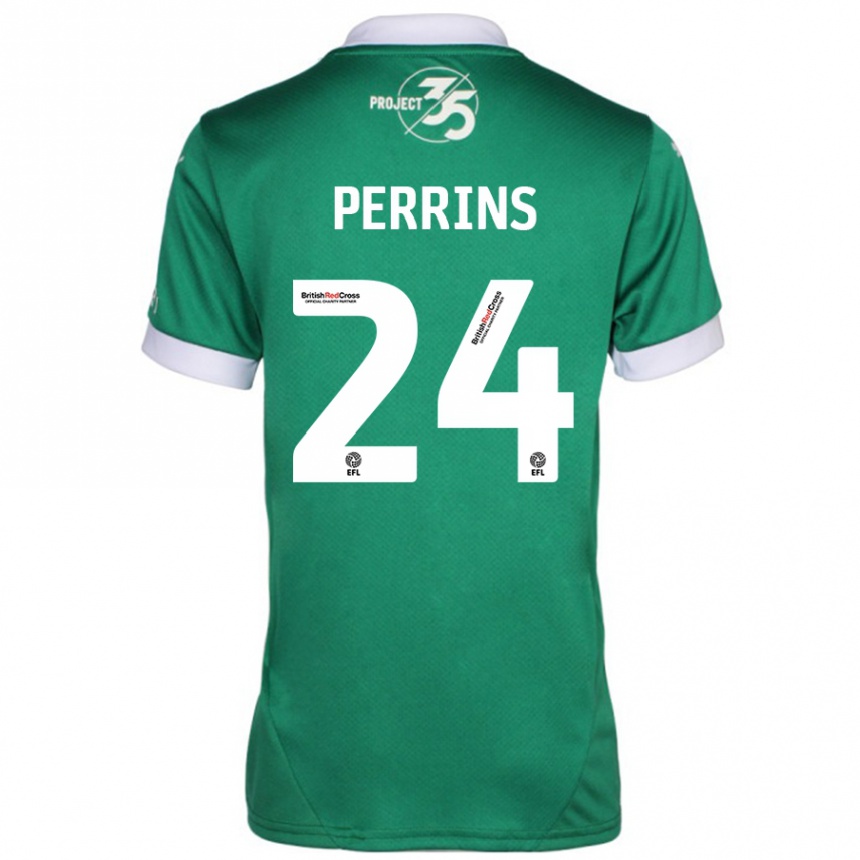 Kids Football Grace Perrins #24 Green White Home Jersey 2024/25 T-Shirt Uk