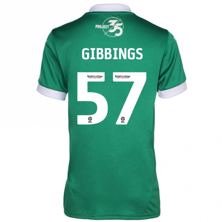 Kids Football Cole Gibbings #57 Green White Home Jersey 2024/25 T-Shirt Uk