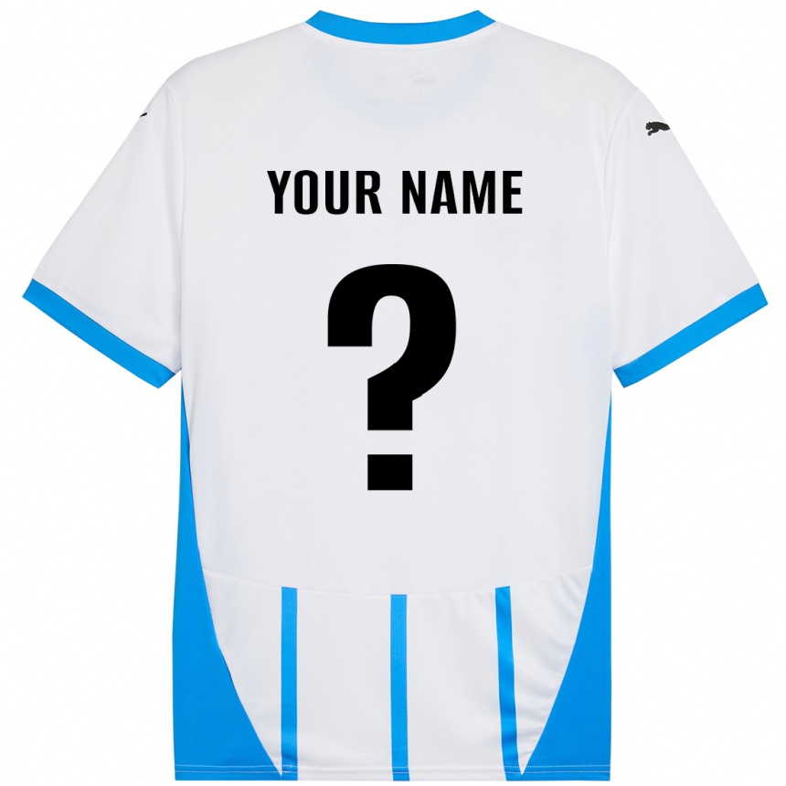 Kids Football Your Name #0 White Blue Away Jersey 2024/25 T-Shirt Uk