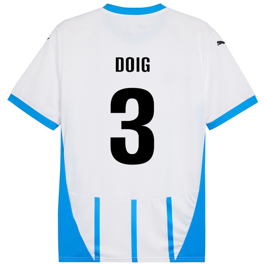 Kids Football Josh Doig #3 White Blue Away Jersey 2024/25 T-Shirt Uk